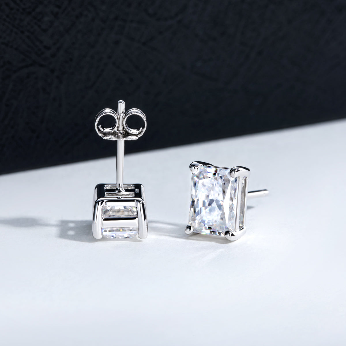 S925‑Silver Radiant‑Cut Moissanite Stud Earrings