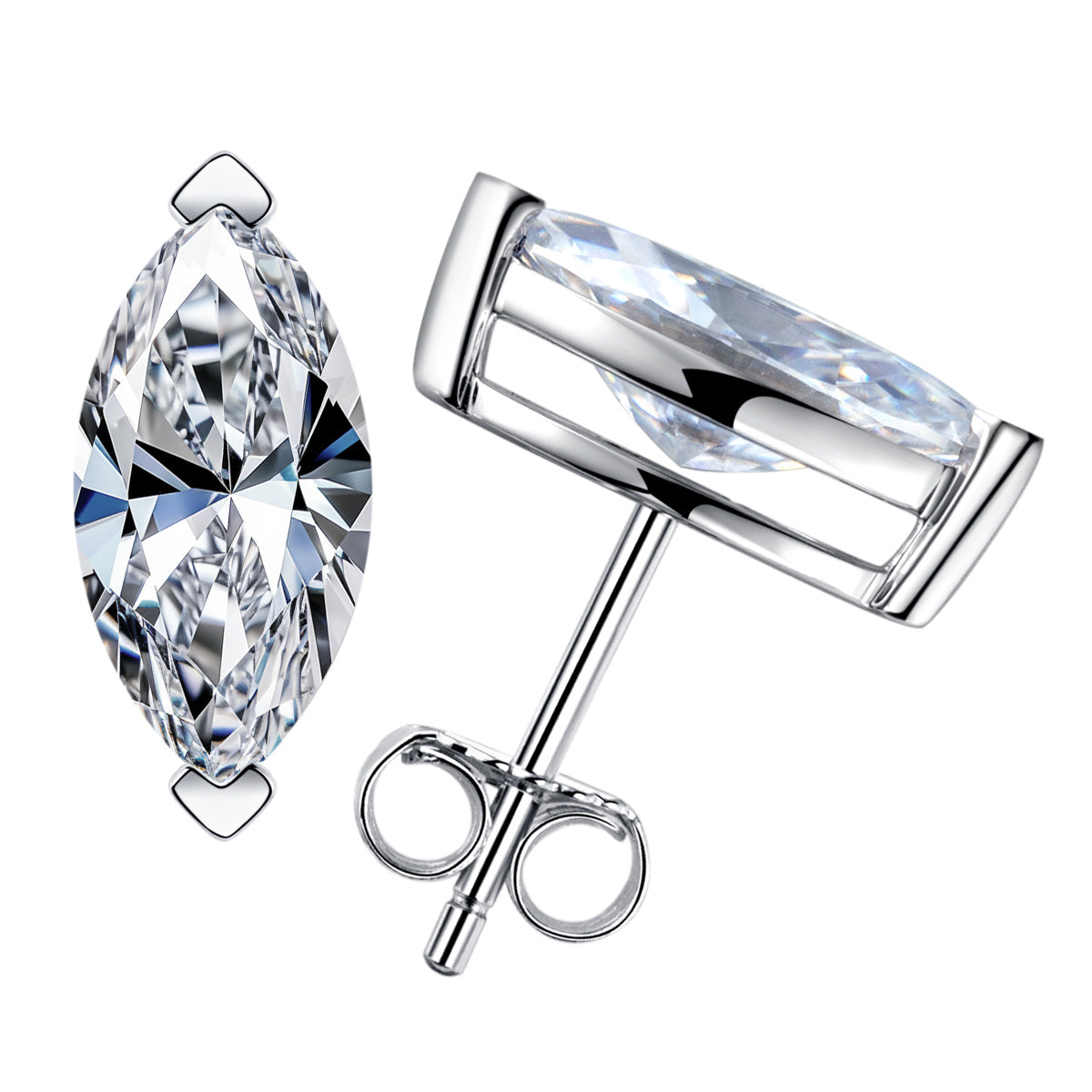 S925‑Silver Marquise‑Cut Moissanite Stud Earrings