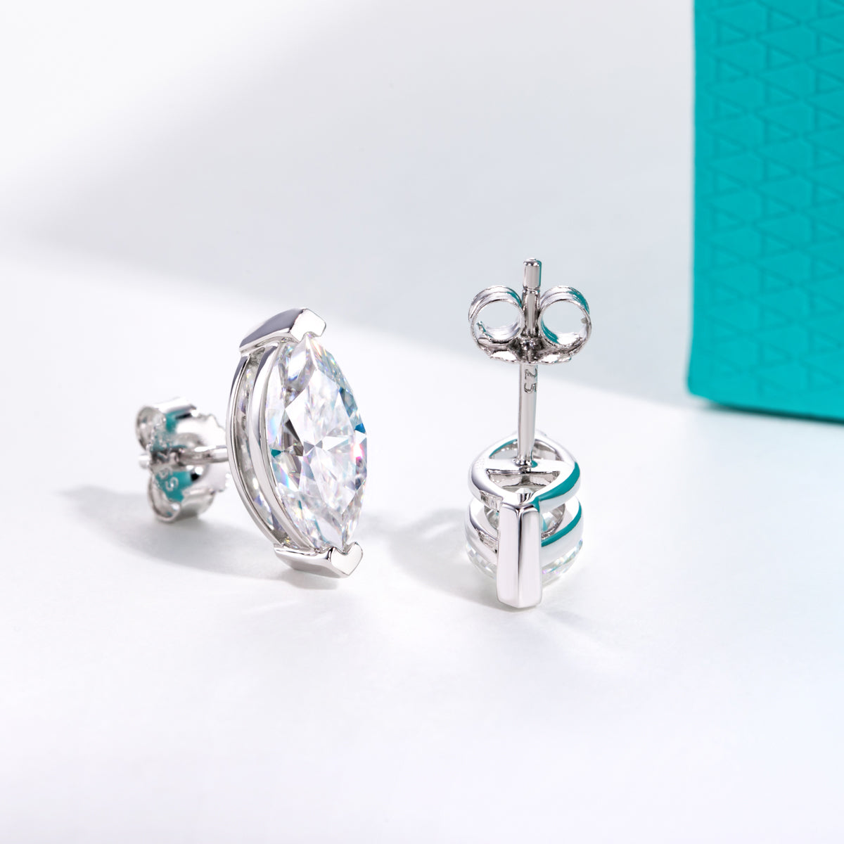 S925‑Silver Marquise‑Cut Moissanite Stud Earrings