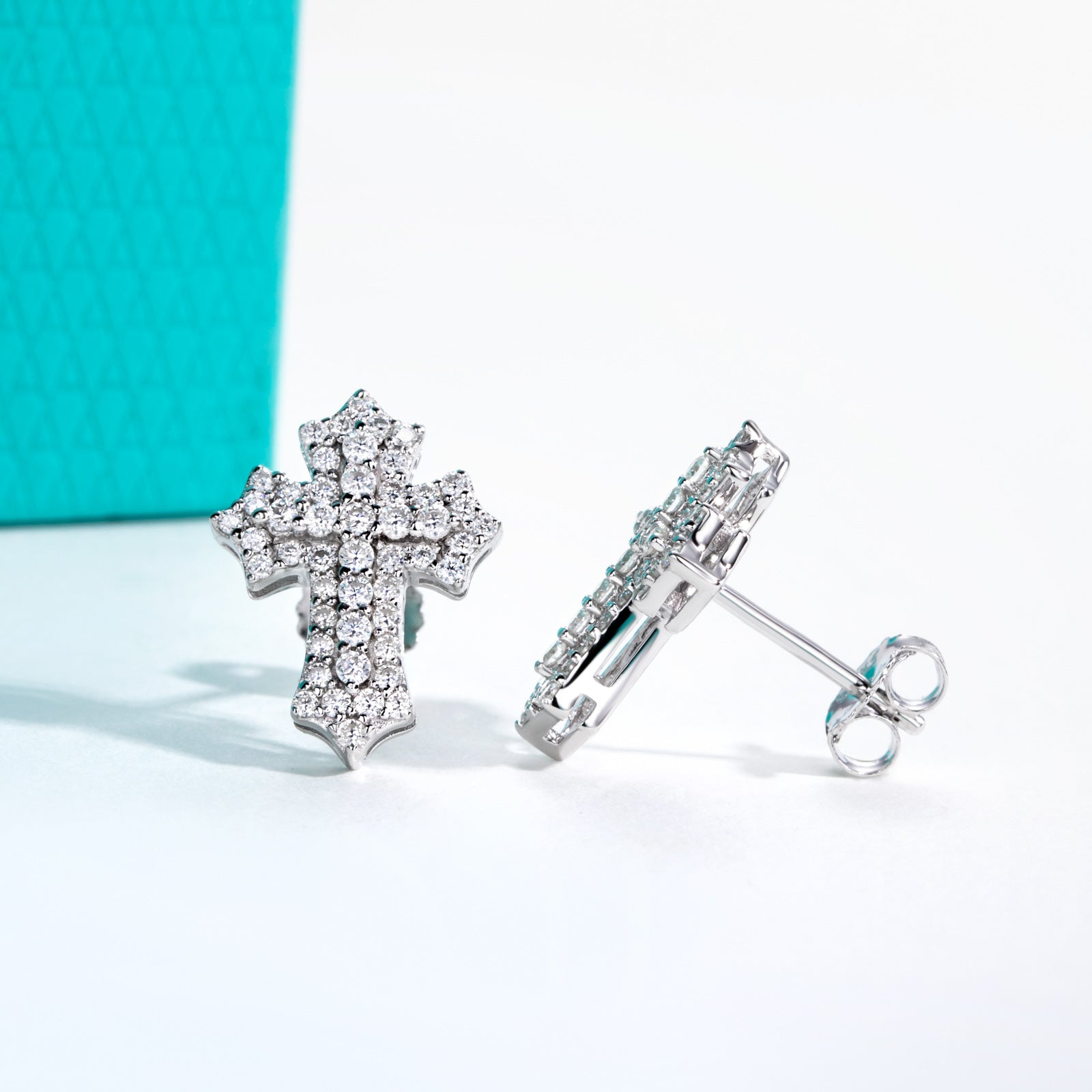 Iced Out Moissanite Cross Stud Earrings (0.78cttw)