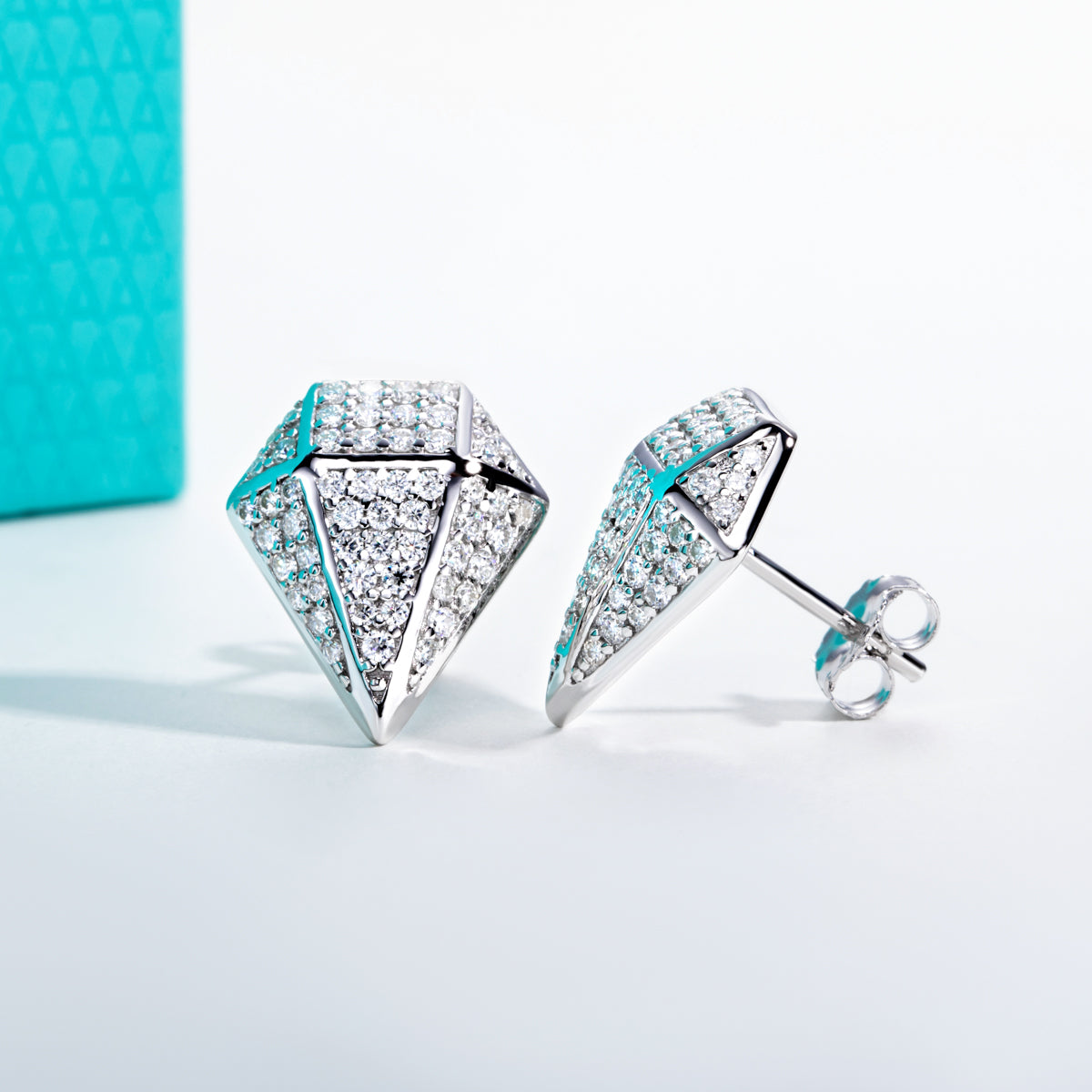S925 Sterling‑Silver Rhombus‑Cut Moissanite Stud Earrings