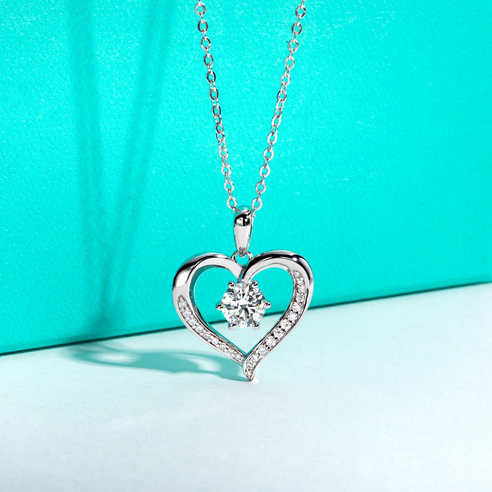 AnuClub Moissanite Pendant Six-claw Heart Necklace D Color VVS1 925 Sterling Silver Adjustable Necklace Gift for Women Wife Her with Certificate