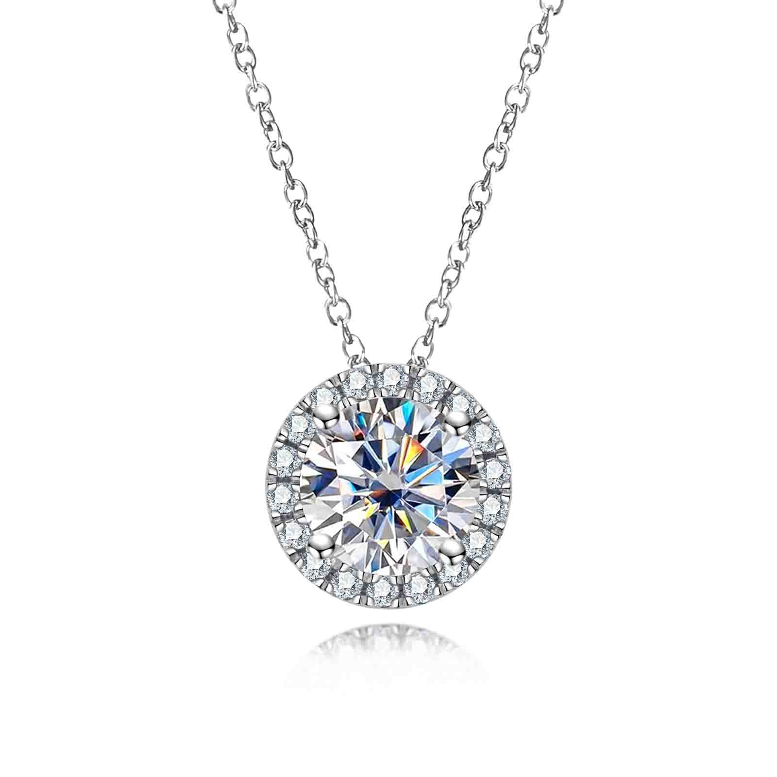 AnuClub Moissanite Pendant Halo Necklace 1.104cttw(1CT Center Stone) D Color VVS1 925 Sterling Silver Adjustable Necklace Gift for Women Wife Her with Certificate