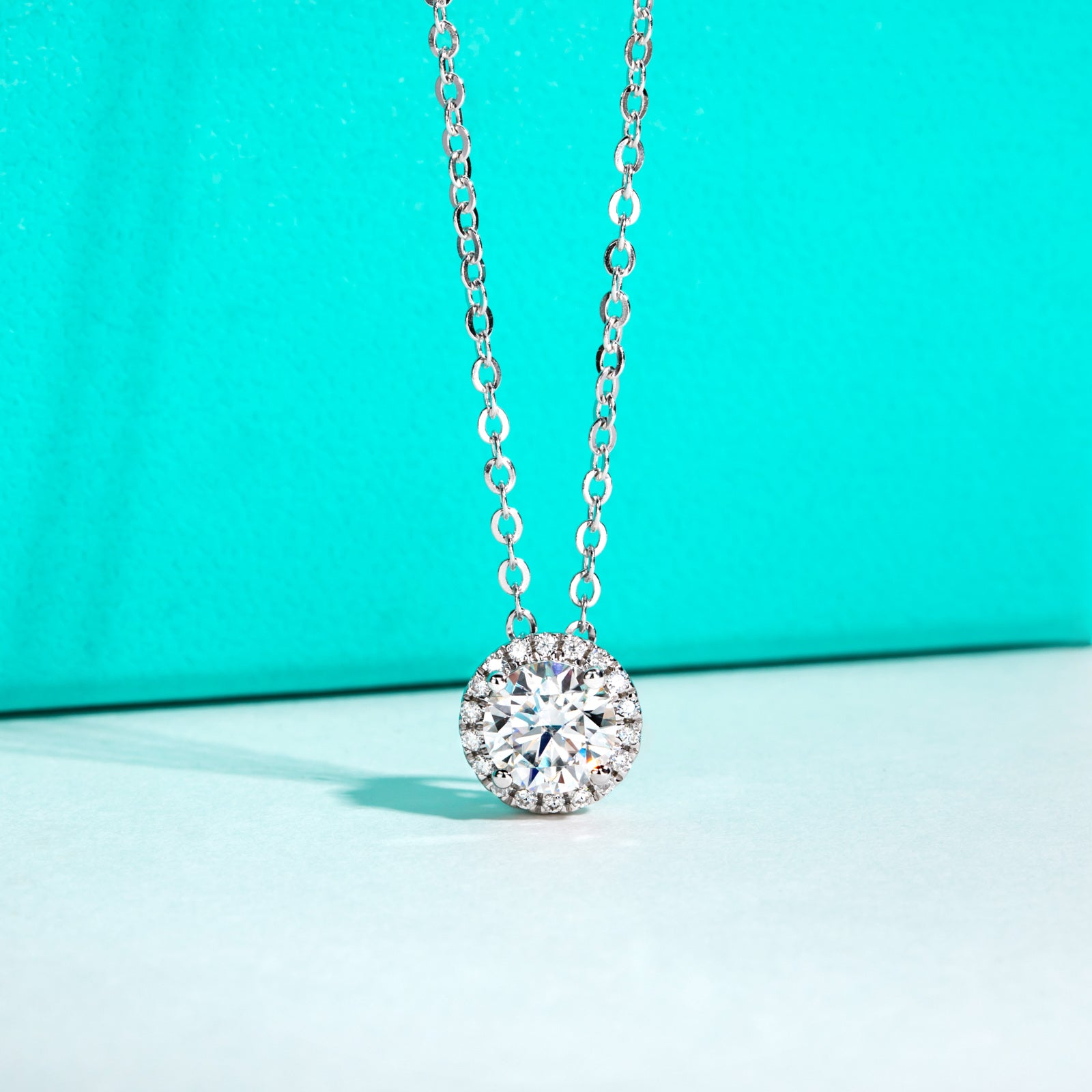 AnuClub Moissanite Pendant Halo Necklace 1.104cttw(1CT Center Stone) D Color VVS1 925 Sterling Silver Adjustable Necklace Gift for Women Wife Her with Certificate
