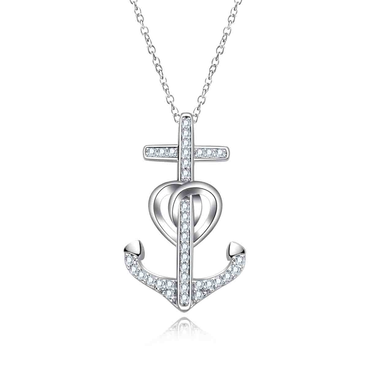 S925 Sterling Silver Moissanite Anchor Pendant Necklace