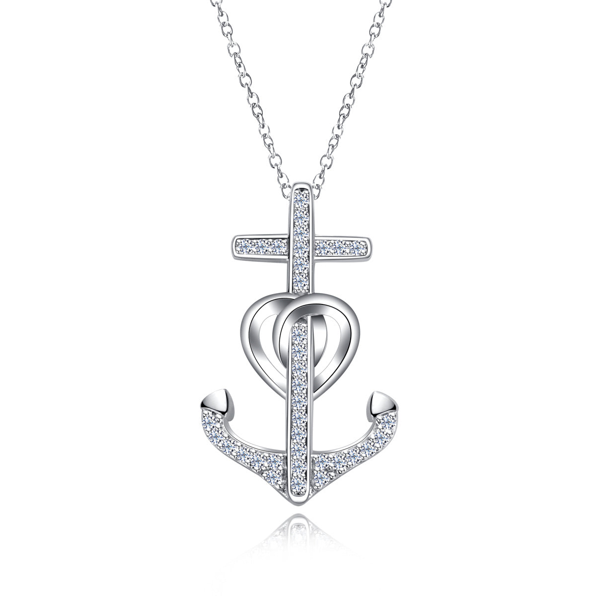 S925 Sterling Silver Moissanite Anchor Pendant Necklace