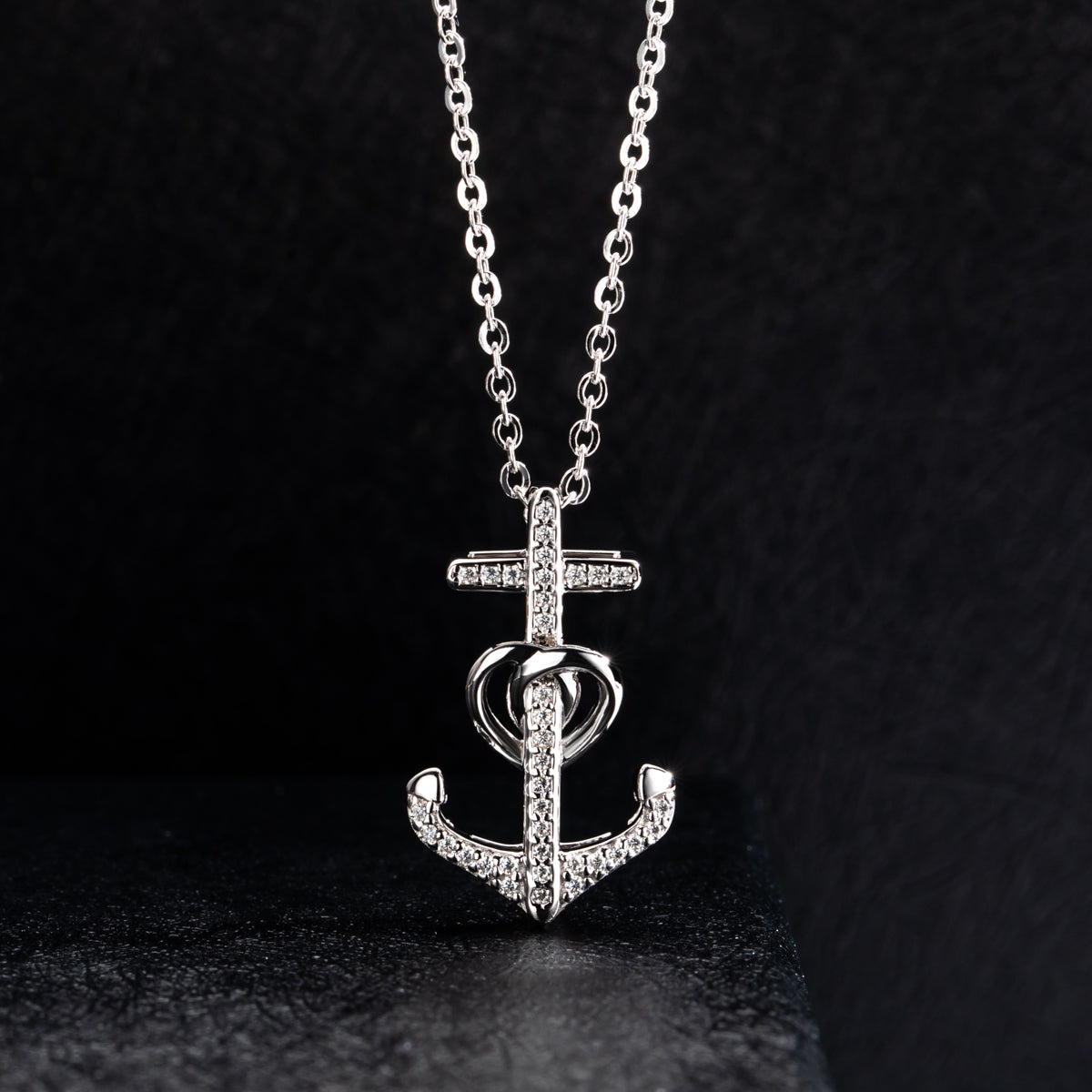 S925 Sterling Silver Moissanite Anchor Pendant Necklace