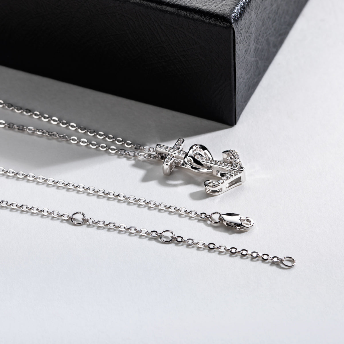 S925 Sterling Silver Moissanite Anchor Pendant Necklace