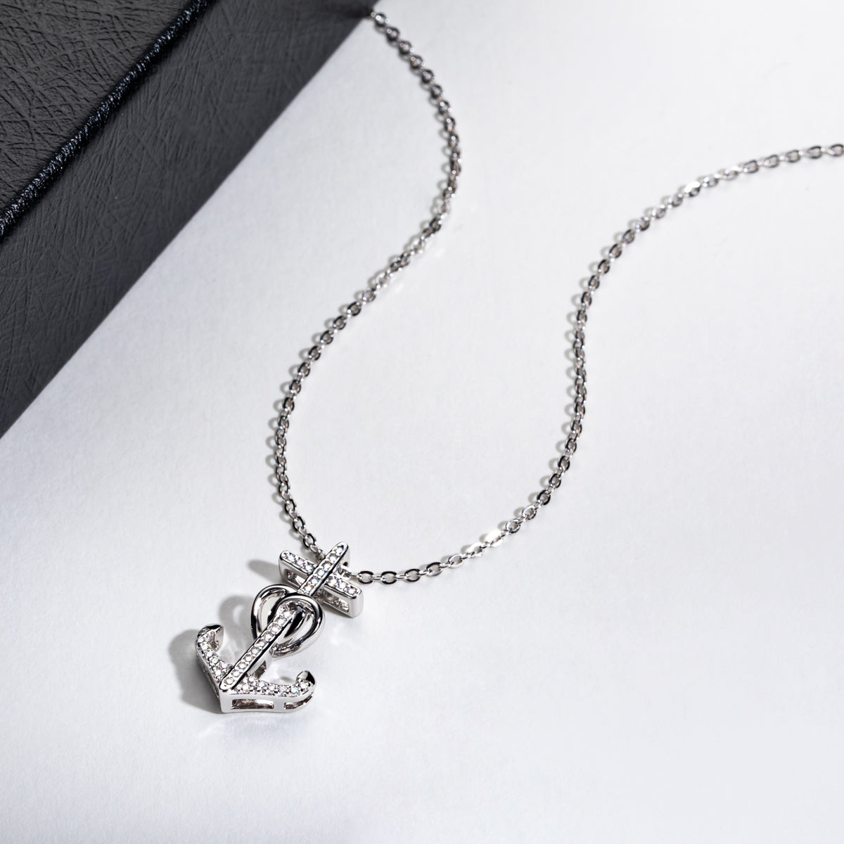 S925 Sterling Silver Moissanite Anchor Pendant Necklace