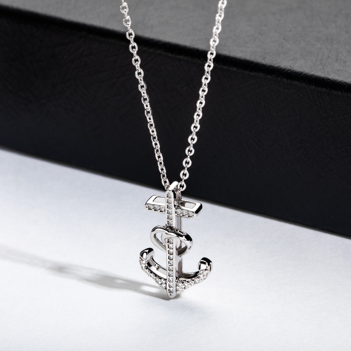 S925 Sterling Silver Moissanite Anchor Pendant Necklace