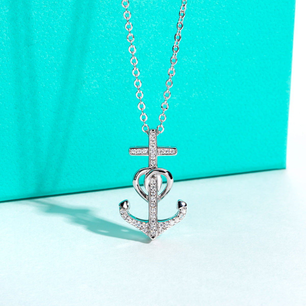 S925 Sterling Silver Moissanite Anchor Pendant Necklace