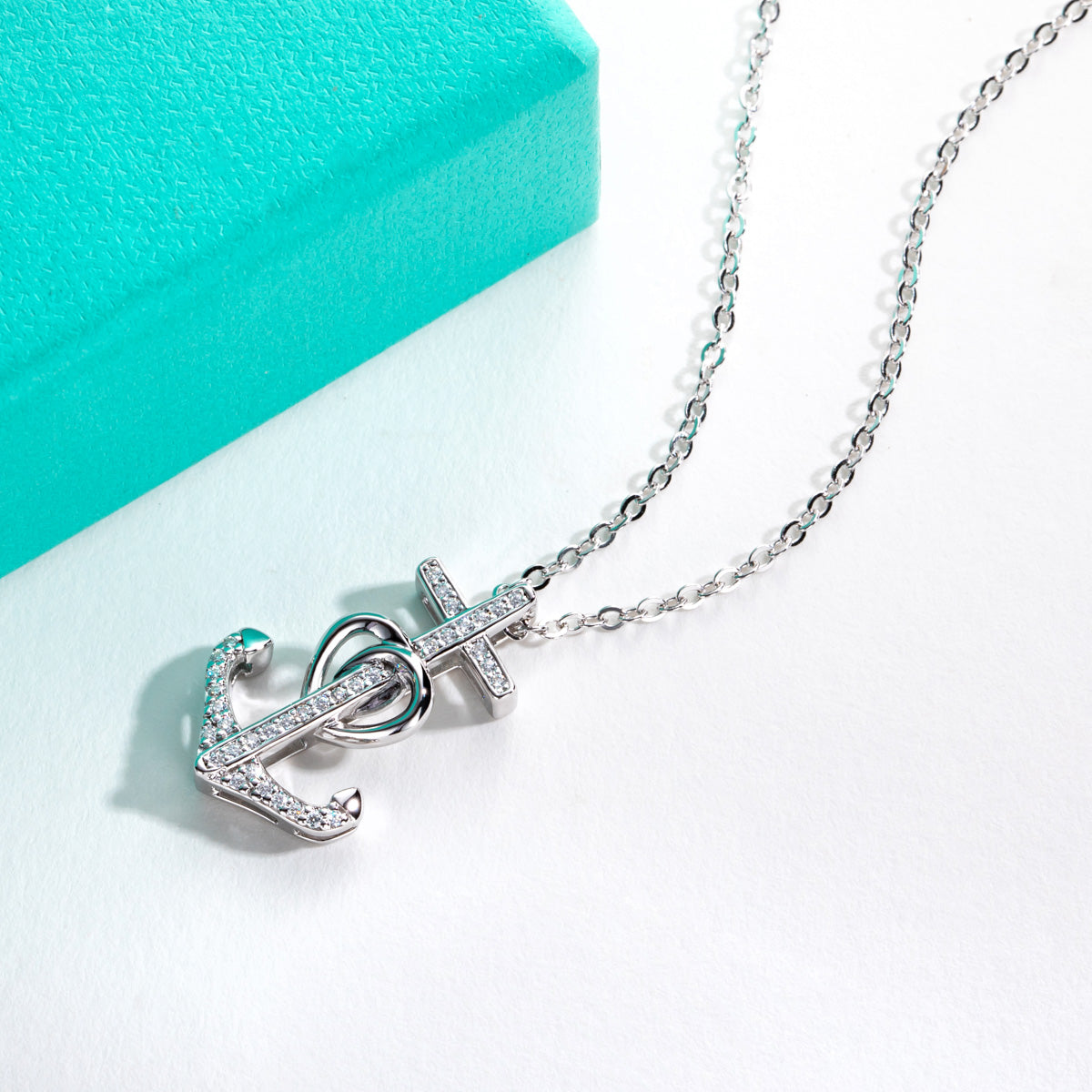 S925 Sterling Silver Moissanite Anchor Pendant Necklace