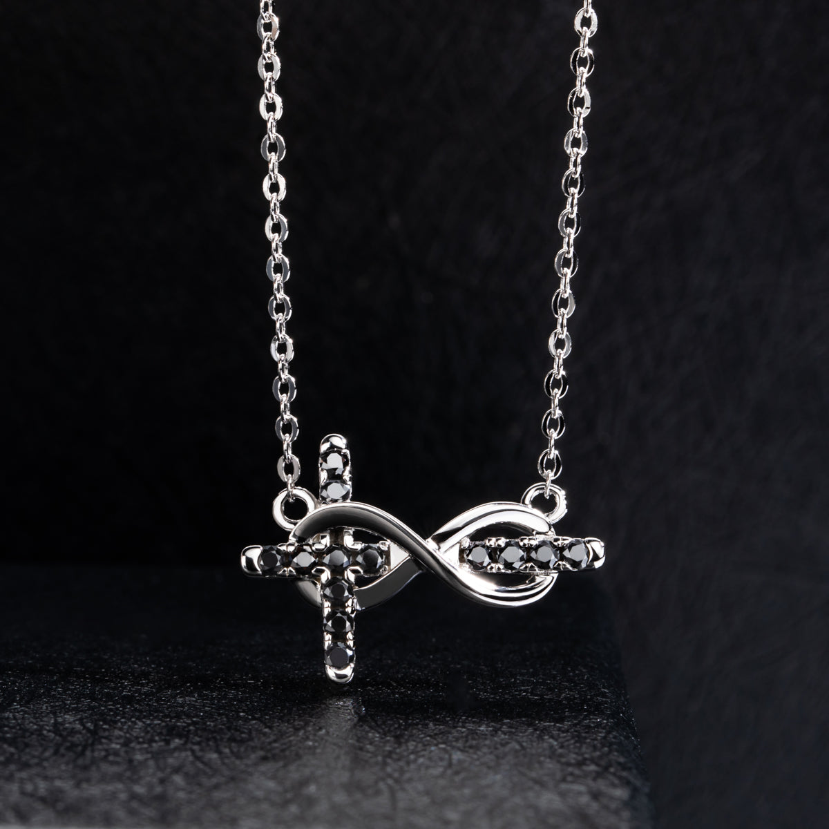 S925 Sterling Silver Black Moissanite Cross Necklace