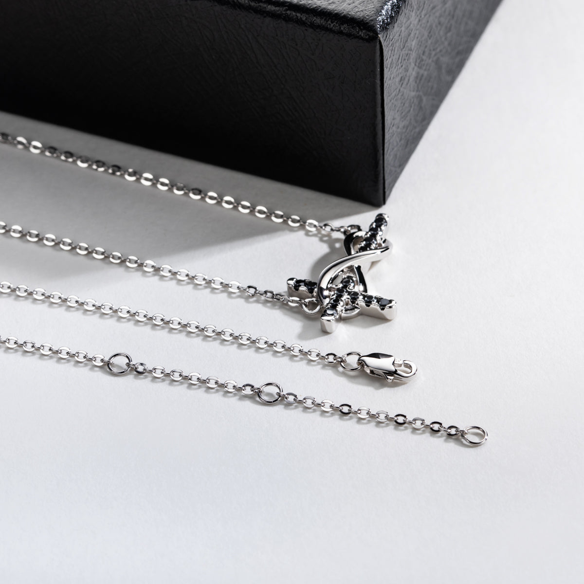 S925 Sterling Silver Black Moissanite Cross Necklace