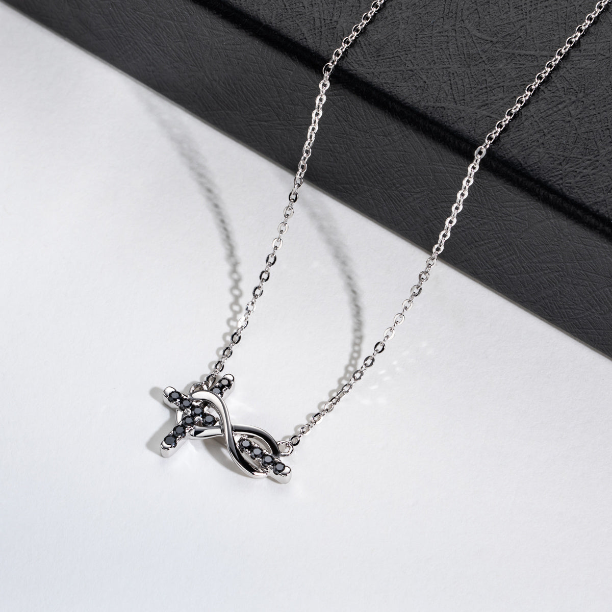 S925 Sterling Silver Black Moissanite Cross Necklace