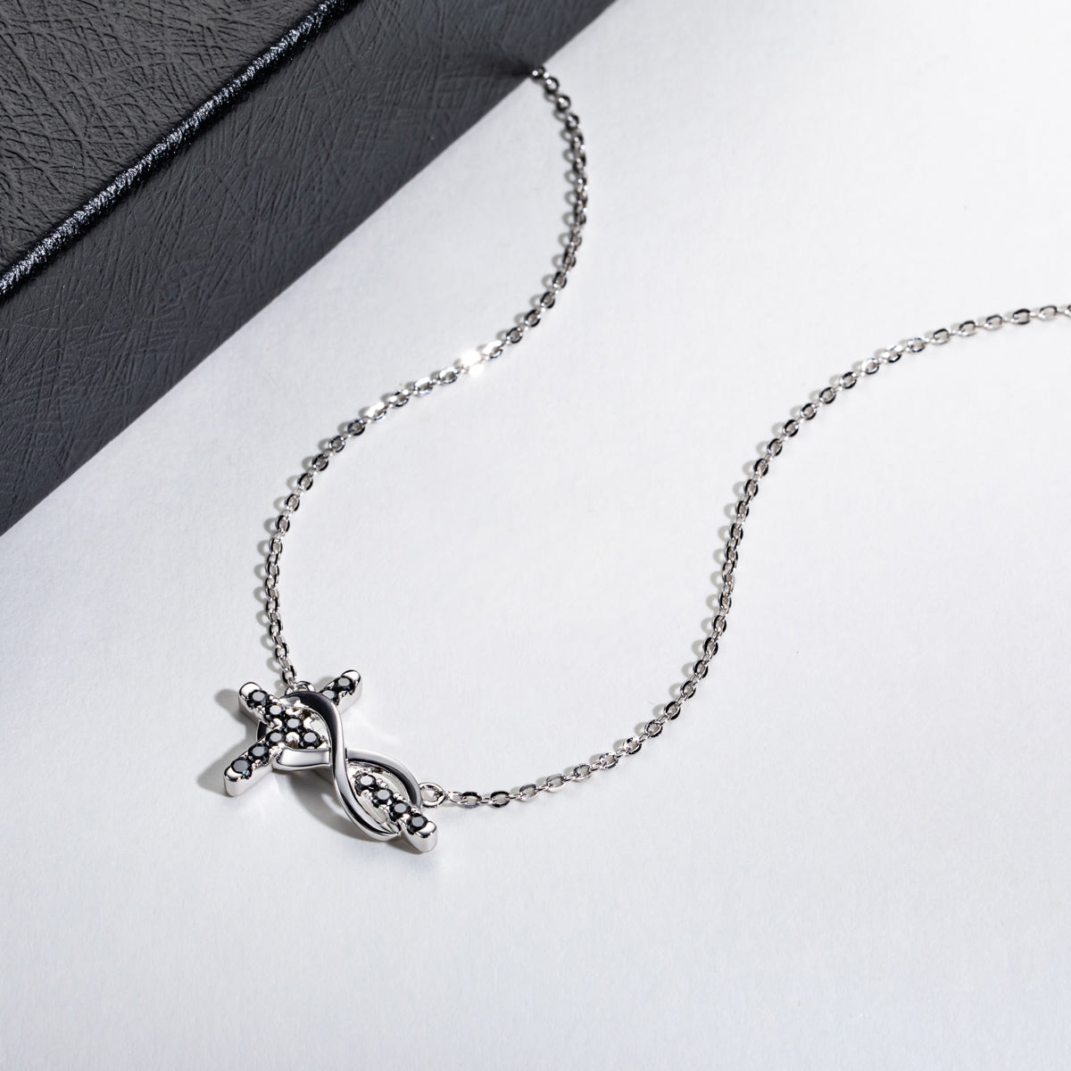 S925 Sterling Silver Black Moissanite Cross Necklace