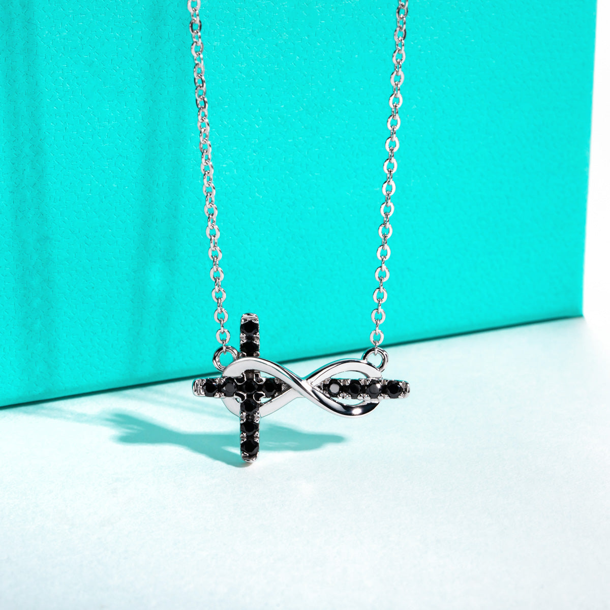 S925 Sterling Silver Black Moissanite Cross Necklace