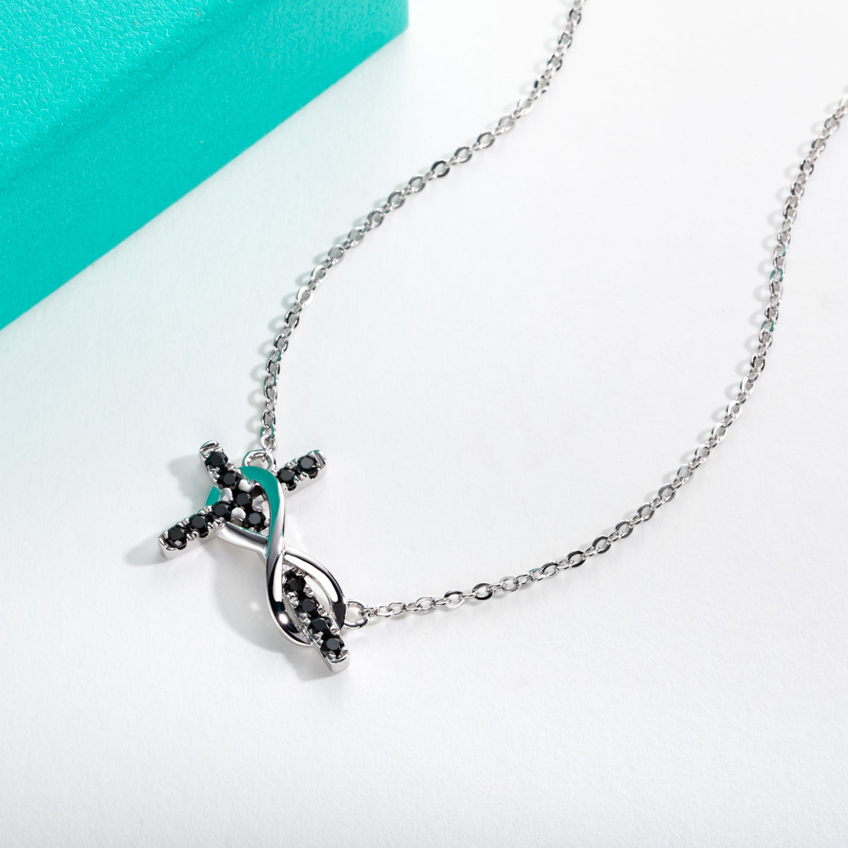 S925 Sterling Silver Black Moissanite Cross Necklace