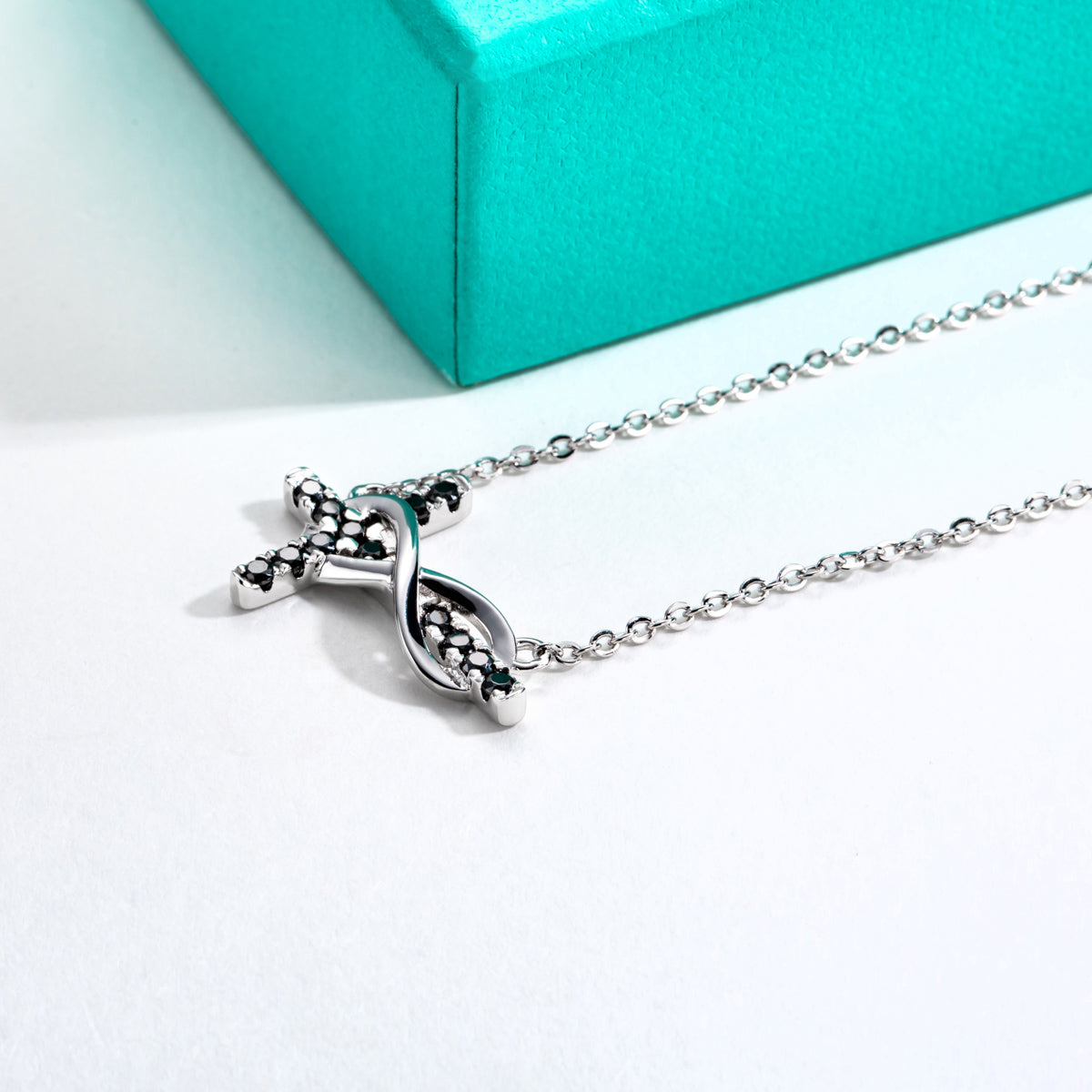 S925 Sterling Silver Black Moissanite Cross Necklace
