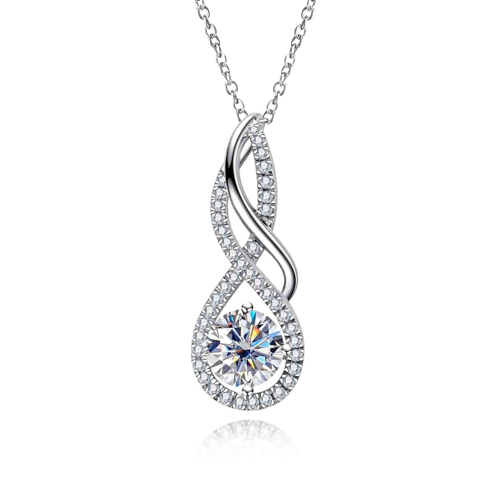 AnuClub Moissanite Pendant Figure 8 clavicle Necklace 2.312cttw(2CT Center Stone) D Color VVS1 925 Sterling Silver Adjustable Necklace Gift for Women Wife Her with Certificate