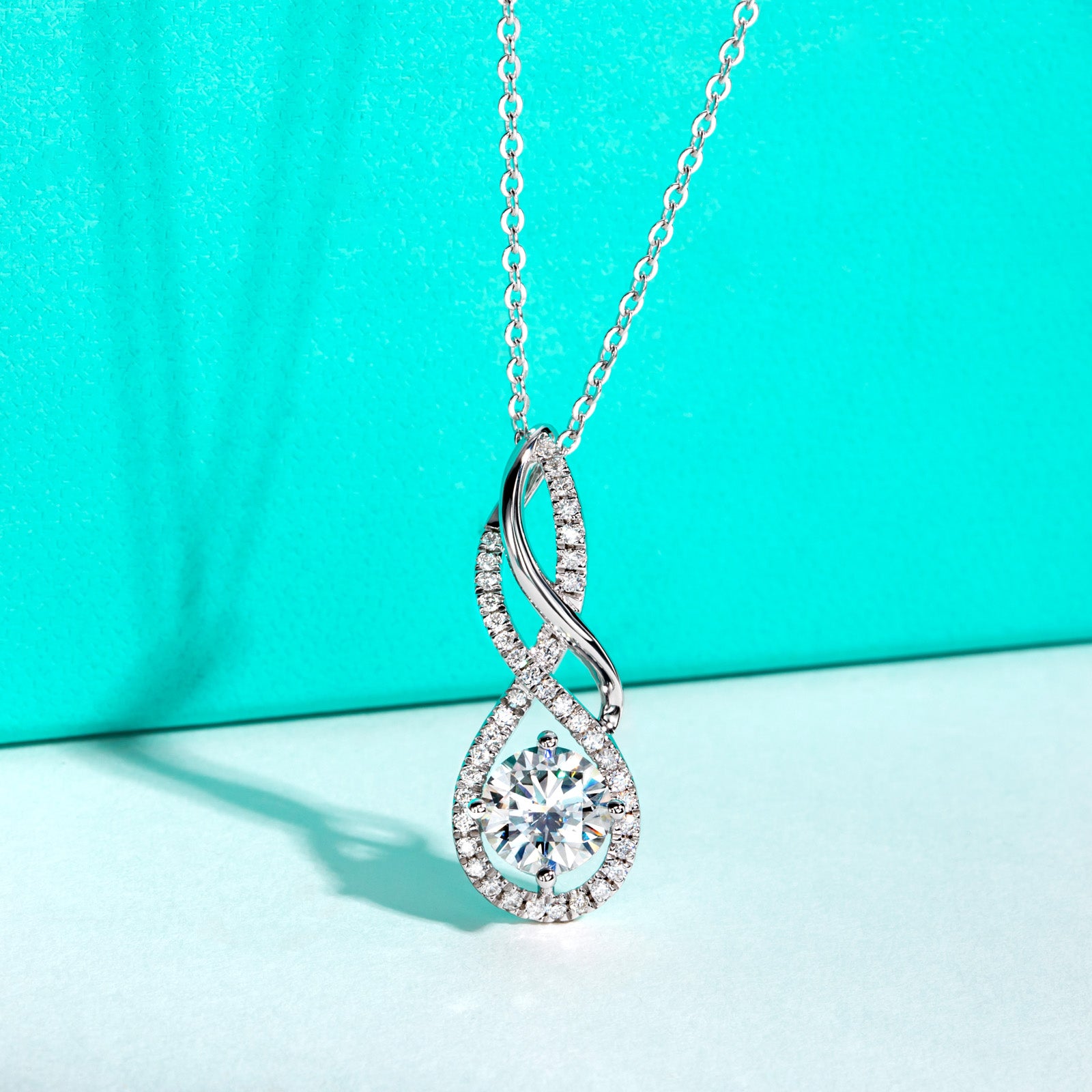 AnuClub Moissanite Pendant Figure 8 clavicle Necklace 2.312cttw(2CT Center Stone) D Color VVS1 925 Sterling Silver Adjustable Necklace Gift for Women Wife Her with Certificate