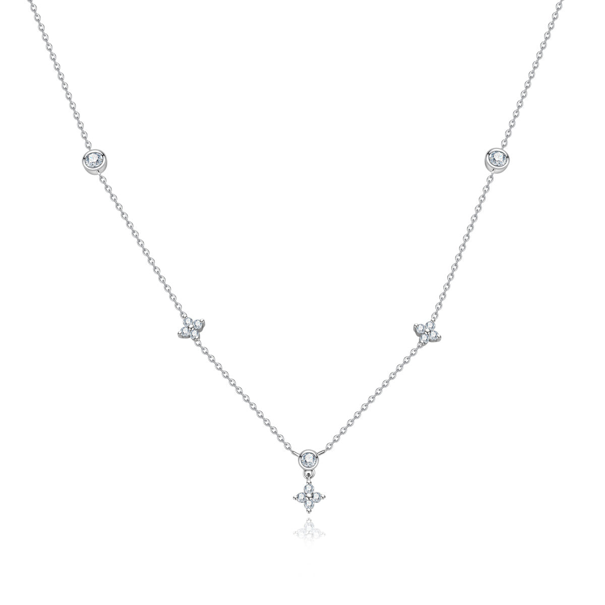 S925 Sterling Silver Four-Leaf Clover Moissanite Clavicle Necklace