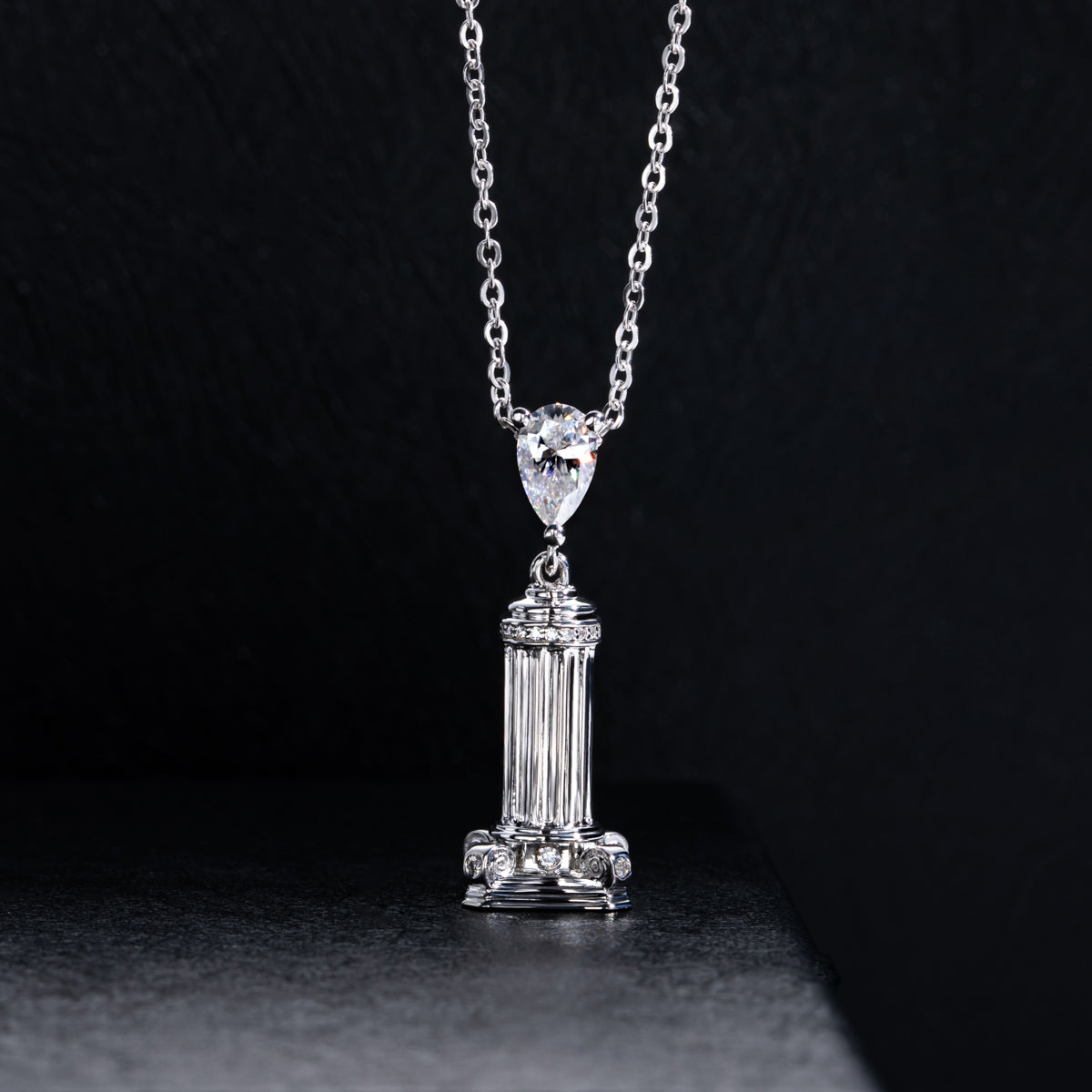 S925 Sterling Silver Teardrop Moissanite Roman Column Pendant