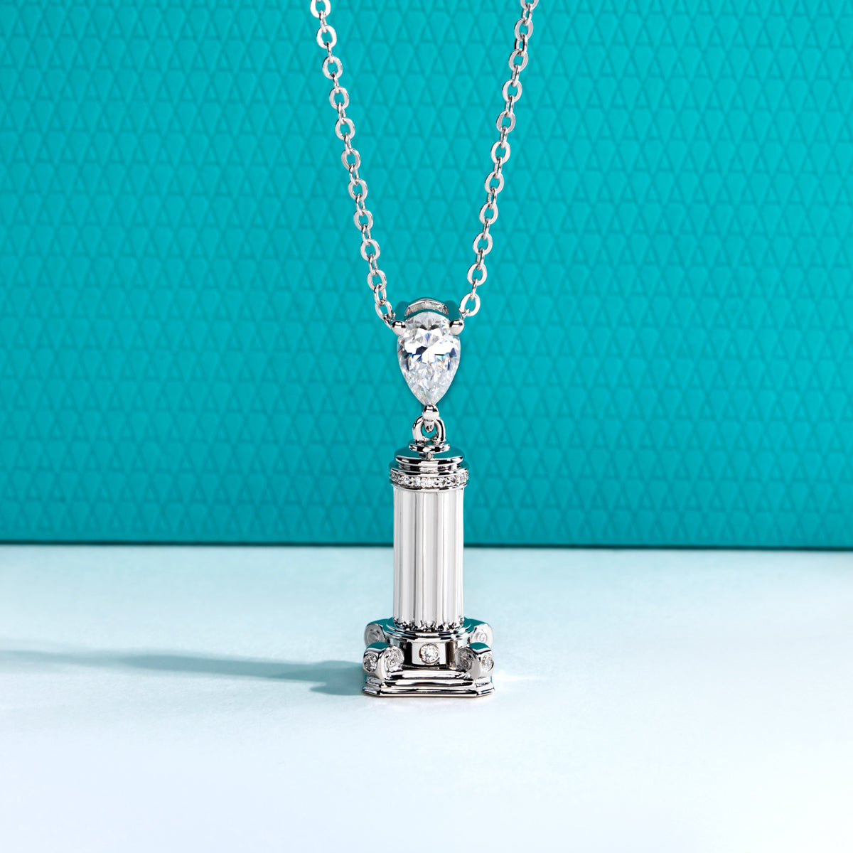 S925 Sterling Silver Teardrop Moissanite Roman Column Pendant
