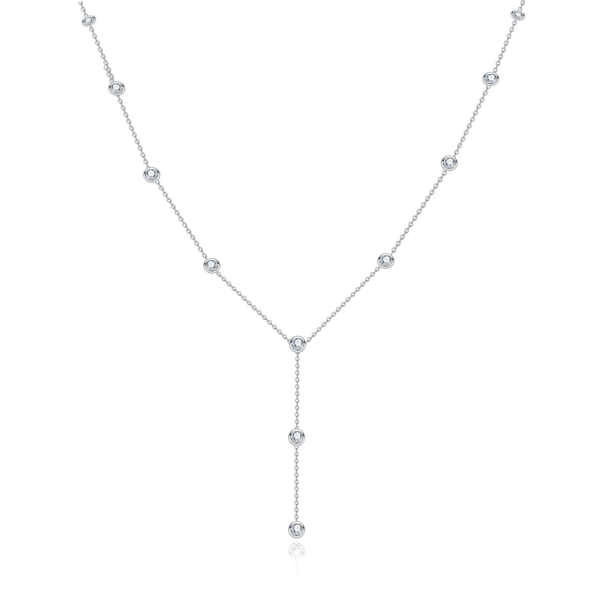 S925 Sterling Silver Bezel-Set Moissanite Necklace with O-Chain