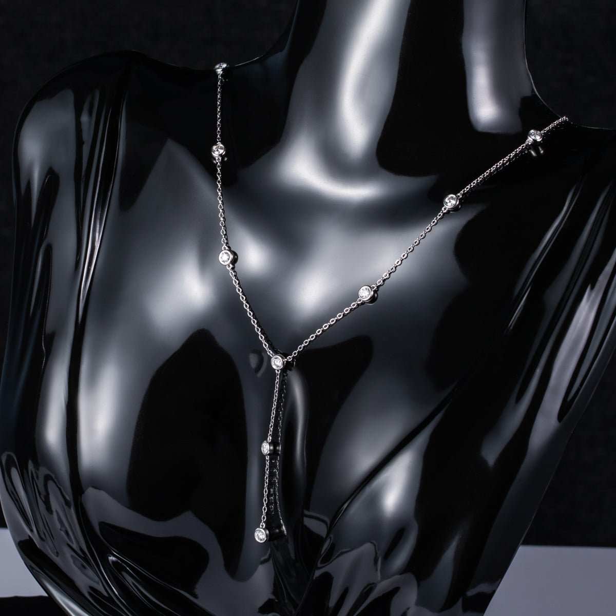 S925 Sterling Silver Bezel-Set Moissanite Necklace with O-Chain
