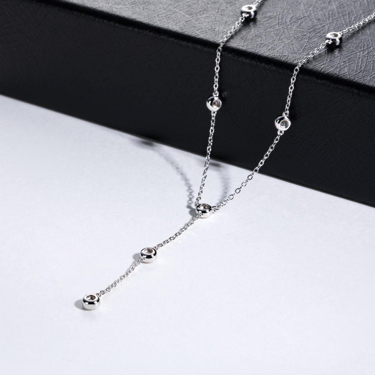 S925 Sterling Silver Bezel-Set Moissanite Necklace with O-Chain