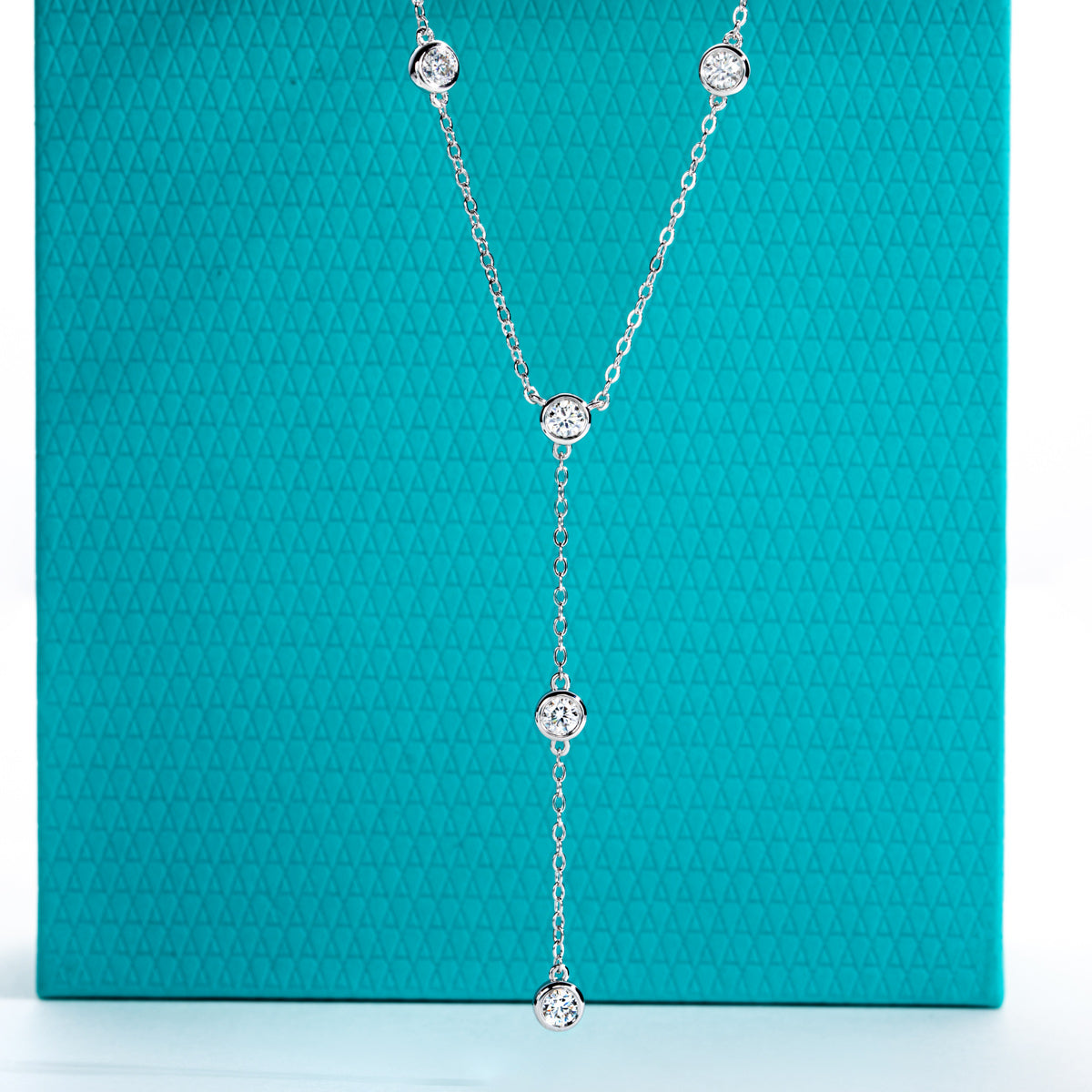 S925 Sterling Silver Bezel-Set Moissanite Necklace with O-Chain