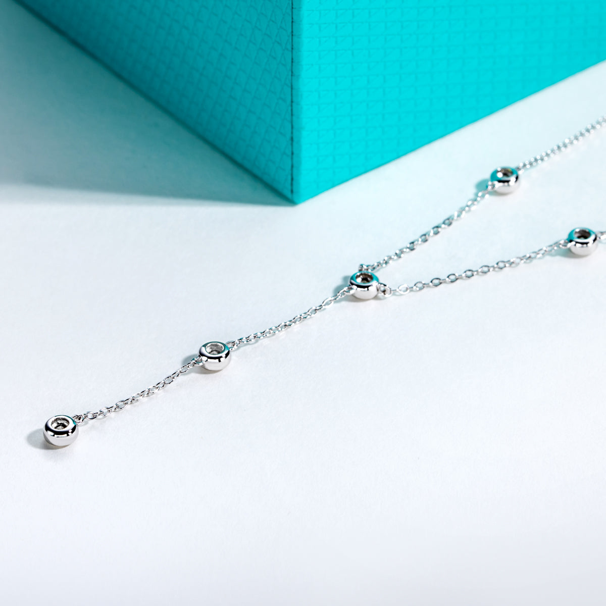S925 Sterling Silver Bezel-Set Moissanite Necklace with O-Chain