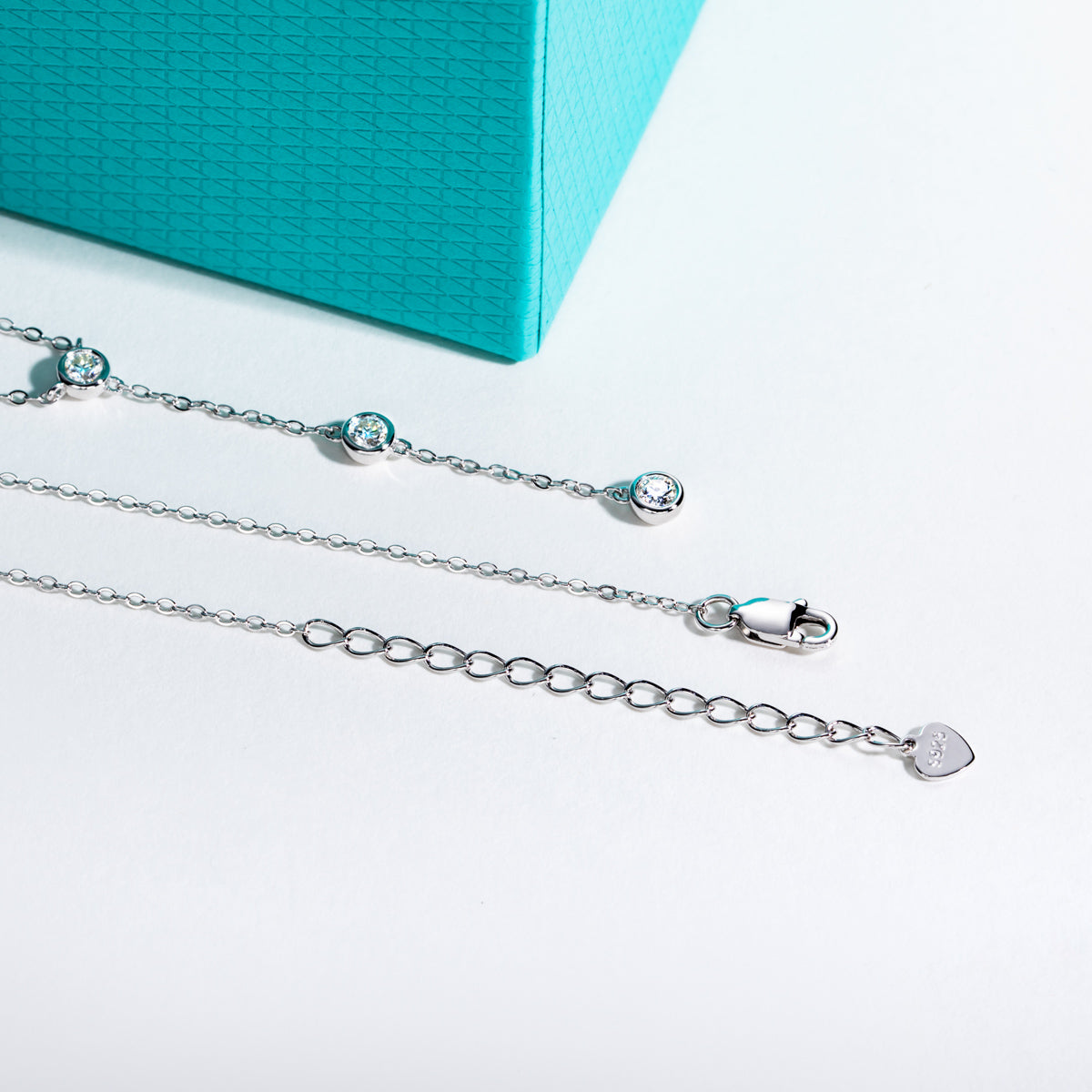 S925 Sterling Silver Bezel-Set Moissanite Necklace with O-Chain