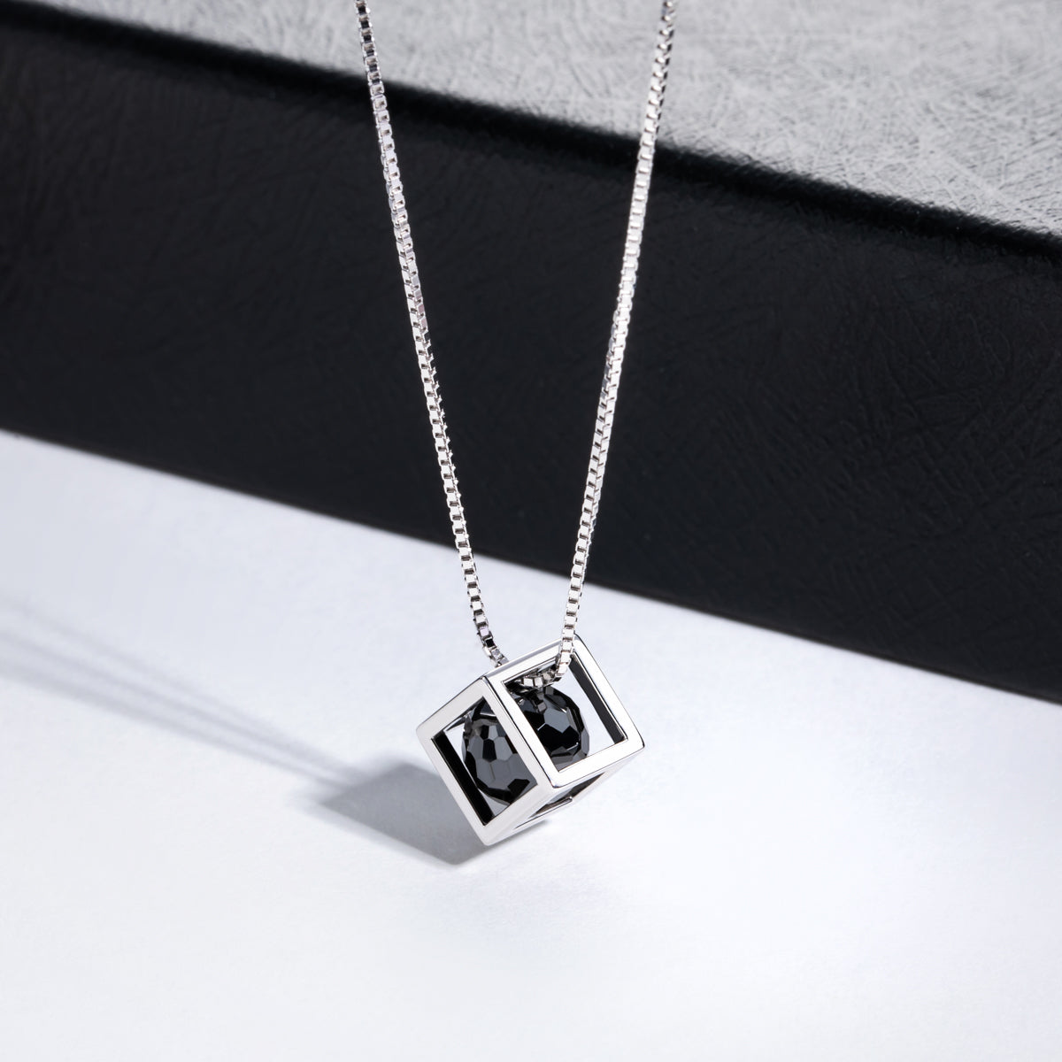 S925 Silver Hexagonal Black Moissanite Sphere Pendant
