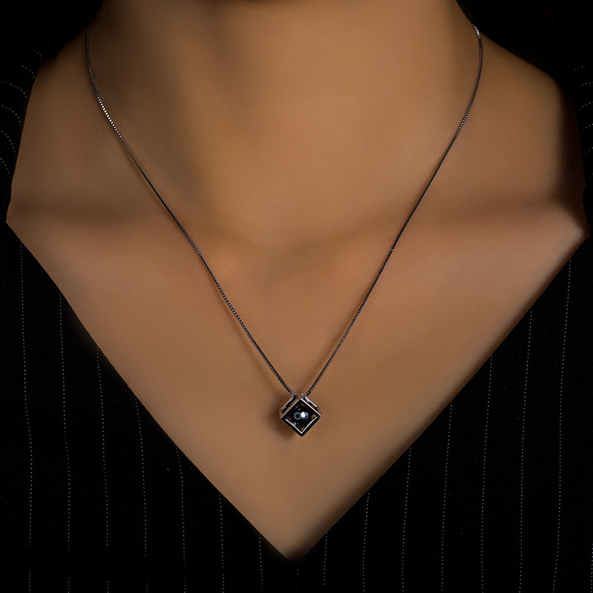 S925 Silver Hexagonal Black Moissanite Sphere Pendant