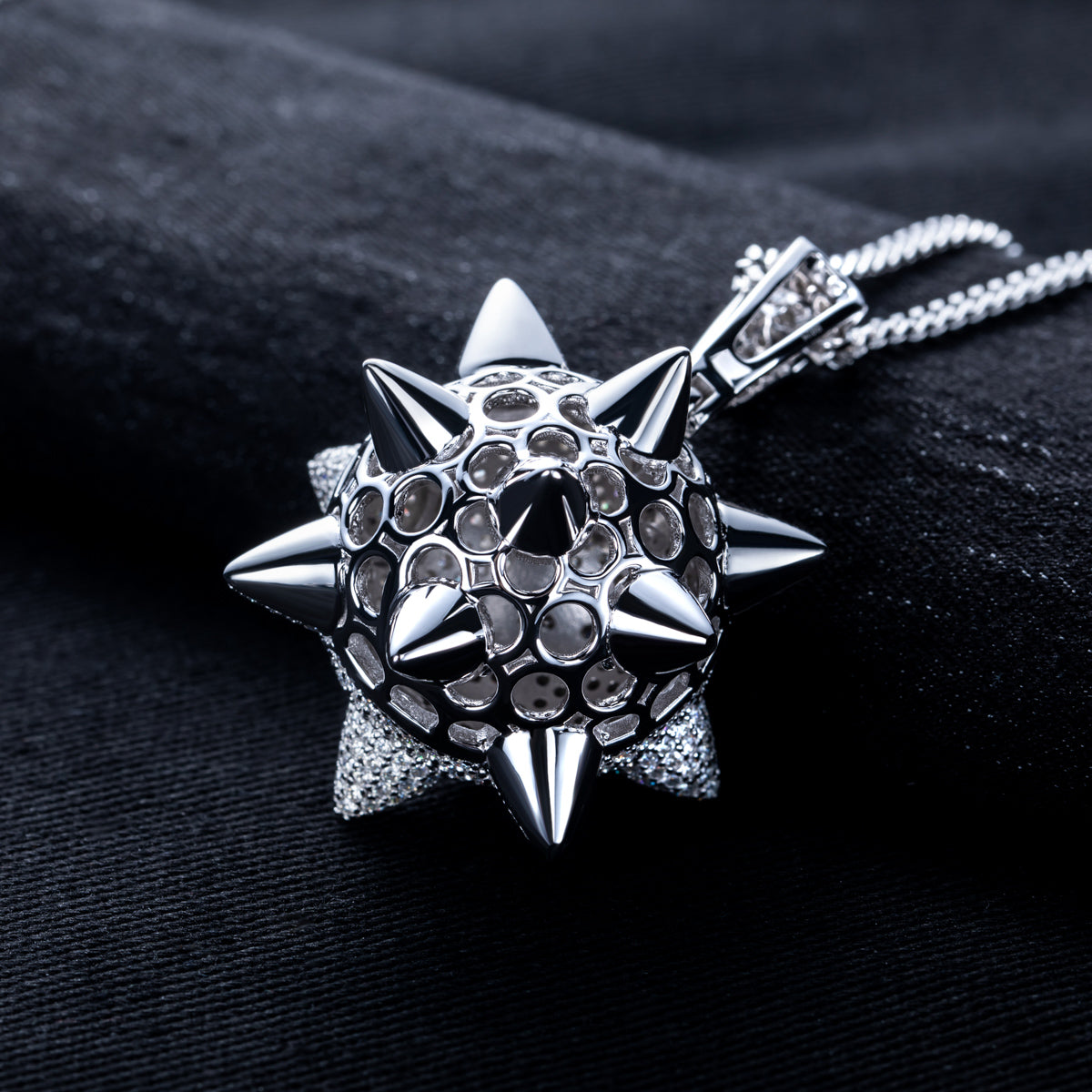 S925 Silver Moissanite Hip-Hop Black Eight Meteor Hammer Pendant