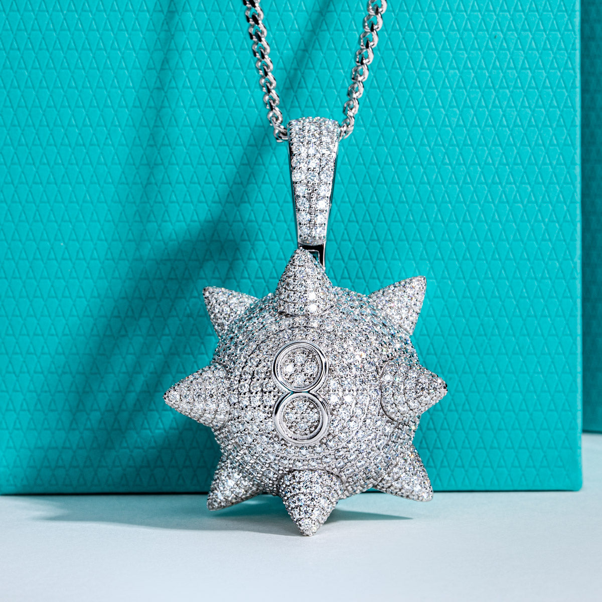 S925 Silver Moissanite Hip-Hop Black Eight Meteor Hammer Pendant