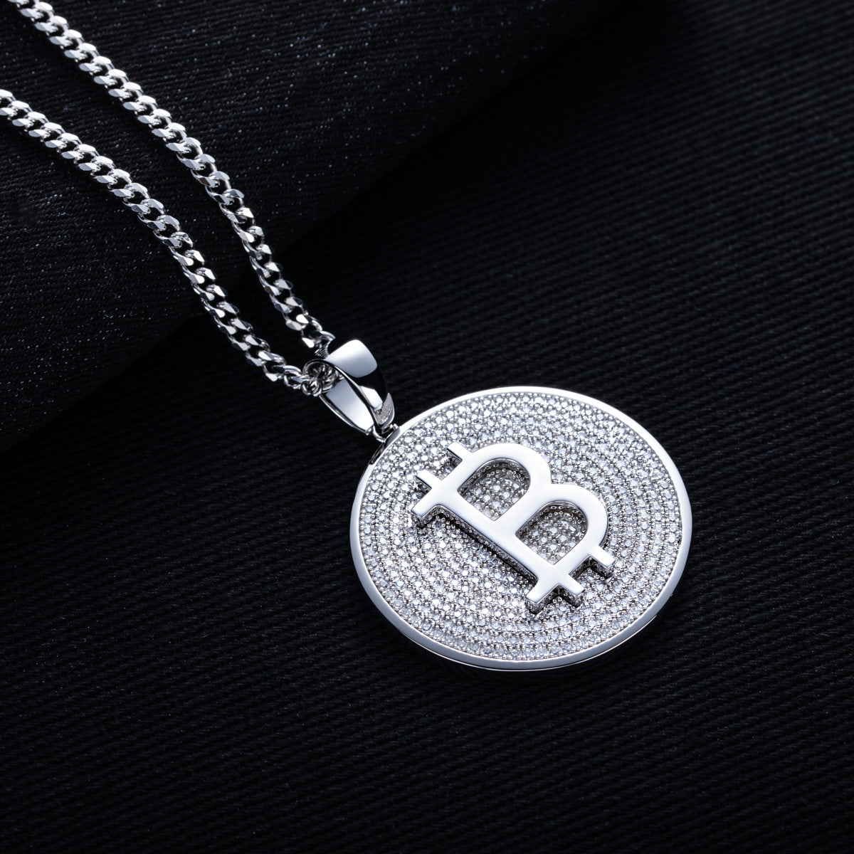 S925 Silver Moissanite Hip Hop Bitcoin Full Paved Diamond Pendant