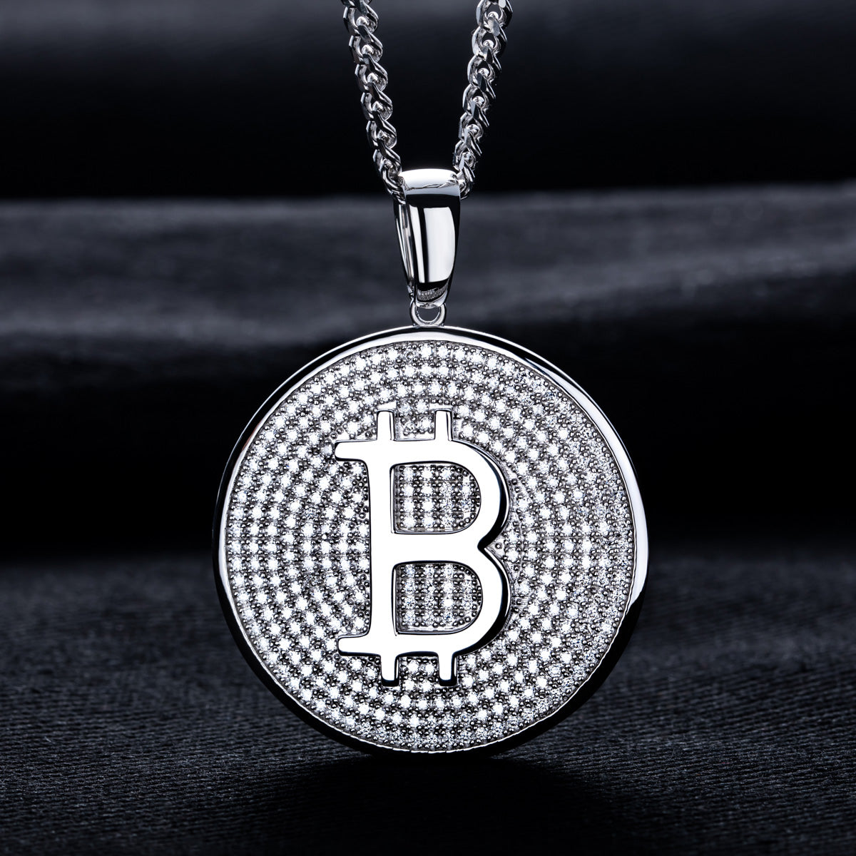 S925 Silver Moissanite Hip Hop Bitcoin Full Paved Diamond Pendant