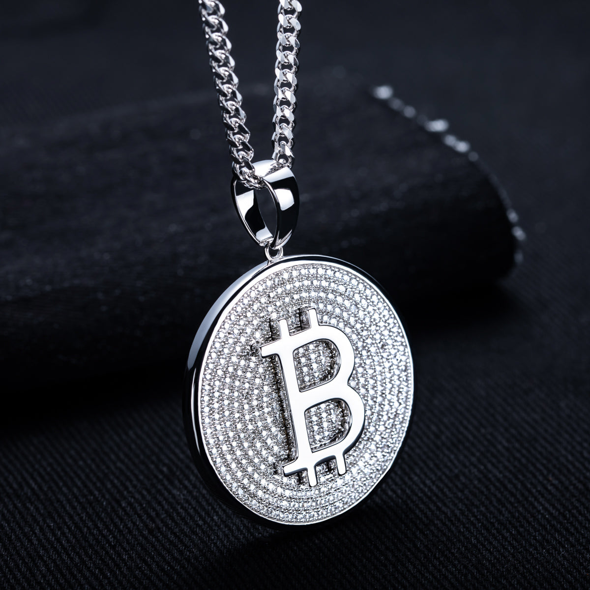 S925 Silver Moissanite Hip Hop Bitcoin Full Paved Diamond Pendant