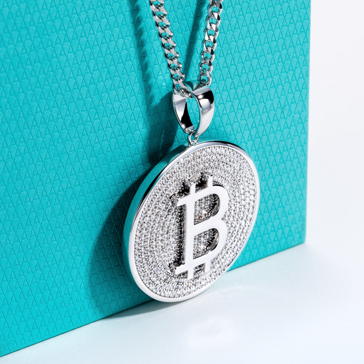 S925 Silver Moissanite Hip Hop Bitcoin Full Paved Diamond Pendant