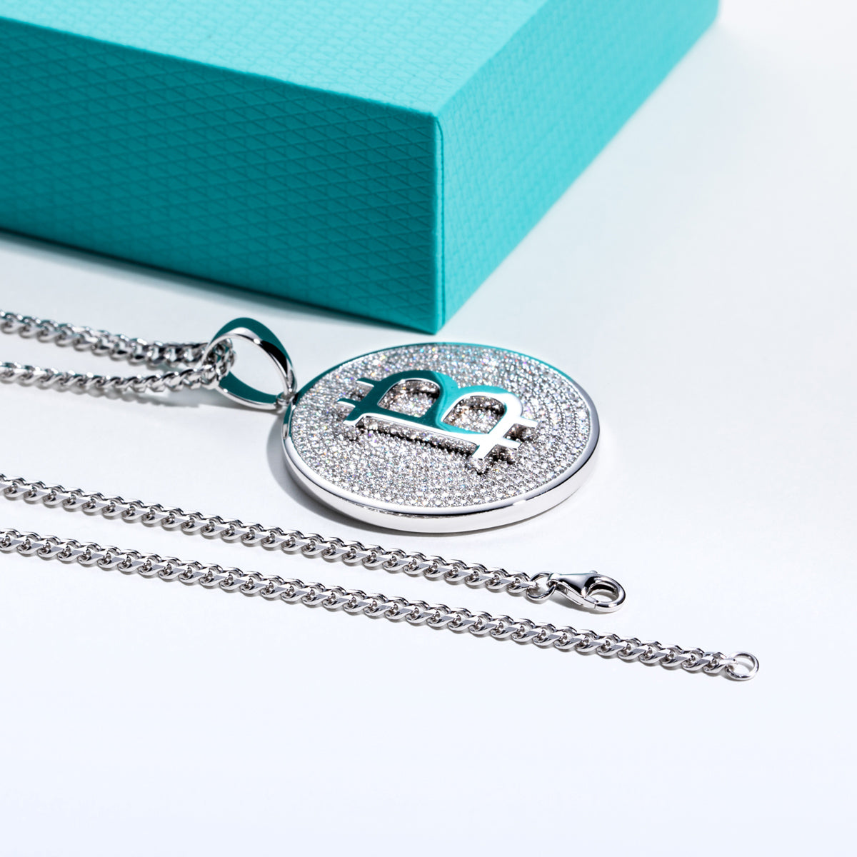 S925 Silver Moissanite Hip Hop Bitcoin Full Paved Diamond Pendant