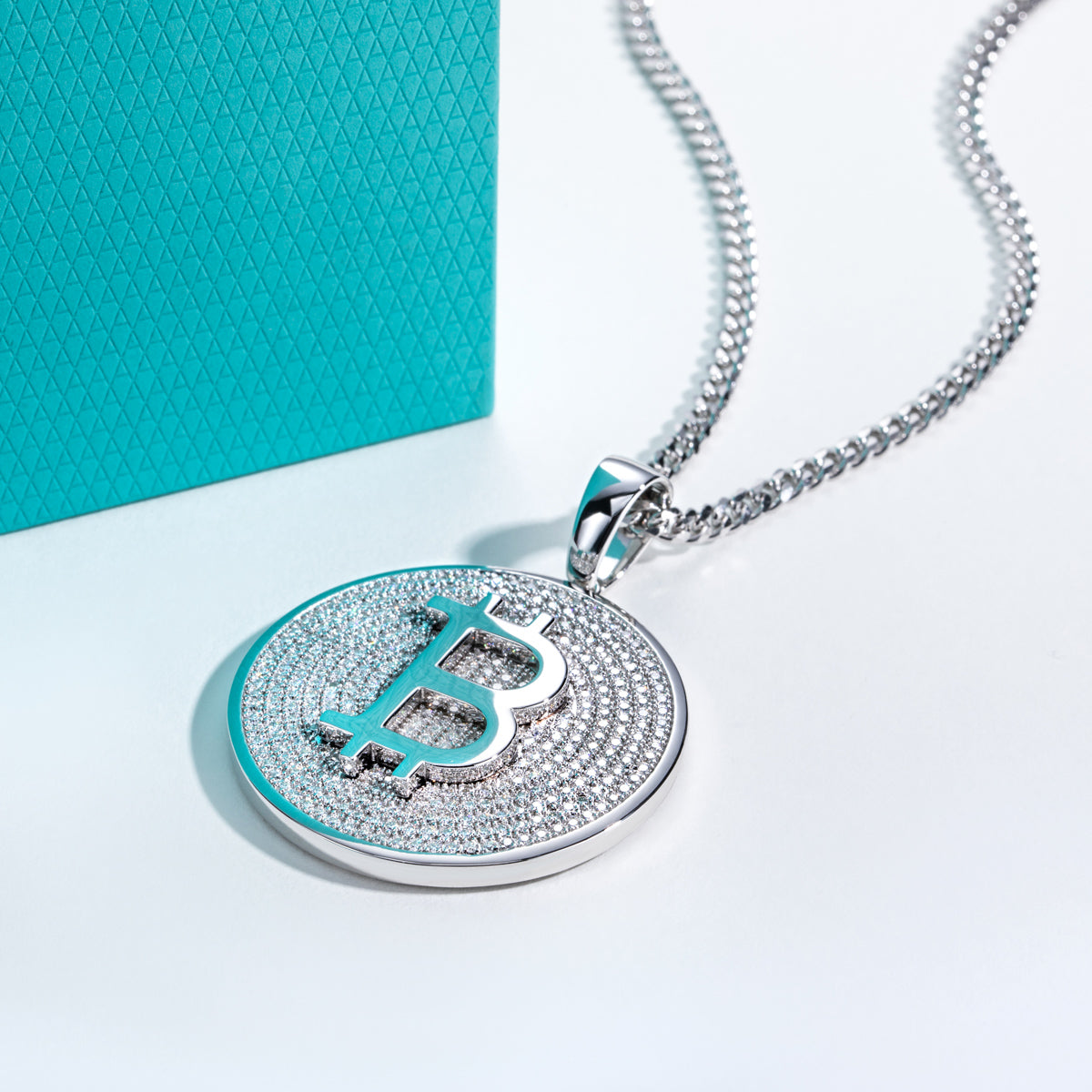 S925 Silver Moissanite Hip Hop Bitcoin Full Paved Diamond Pendant