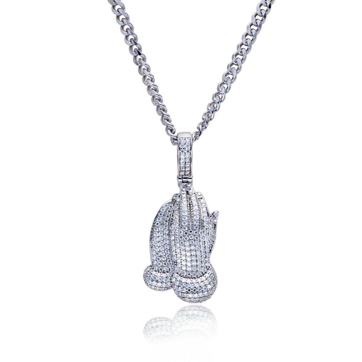 S925 Silver Moissanite Full Paved Praying Hands Pendant