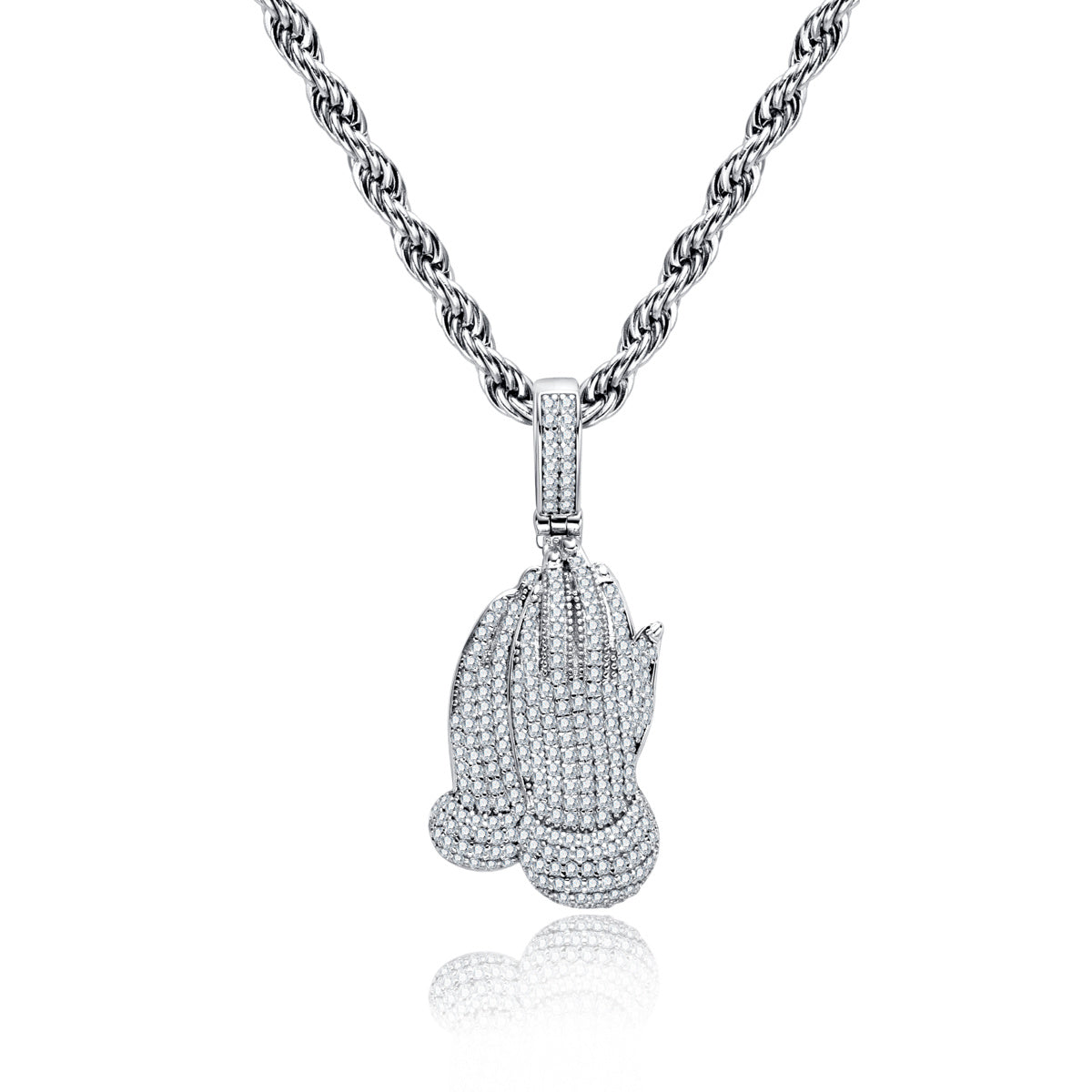 S925 Silver Moissanite Full Paved Praying Hands Pendant