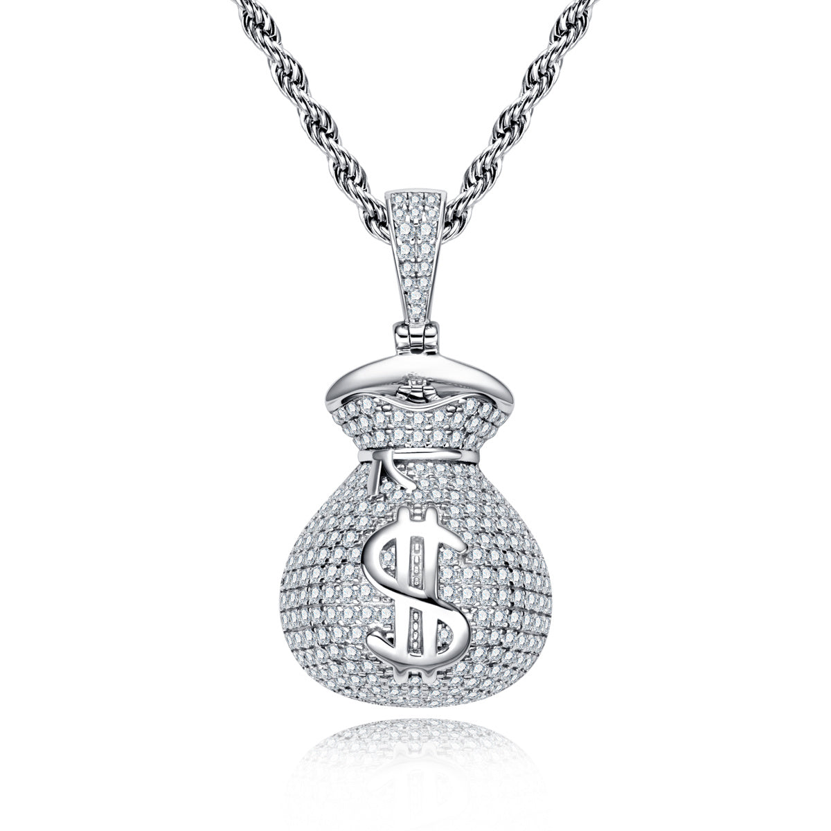 S925 Silver Moissanite Hip Hop Full Paved Dollar Money Bag Pendant