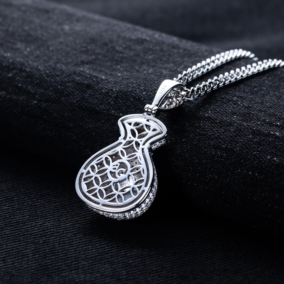 S925 Silver Moissanite Hip Hop Full Paved Dollar Money Bag Pendant