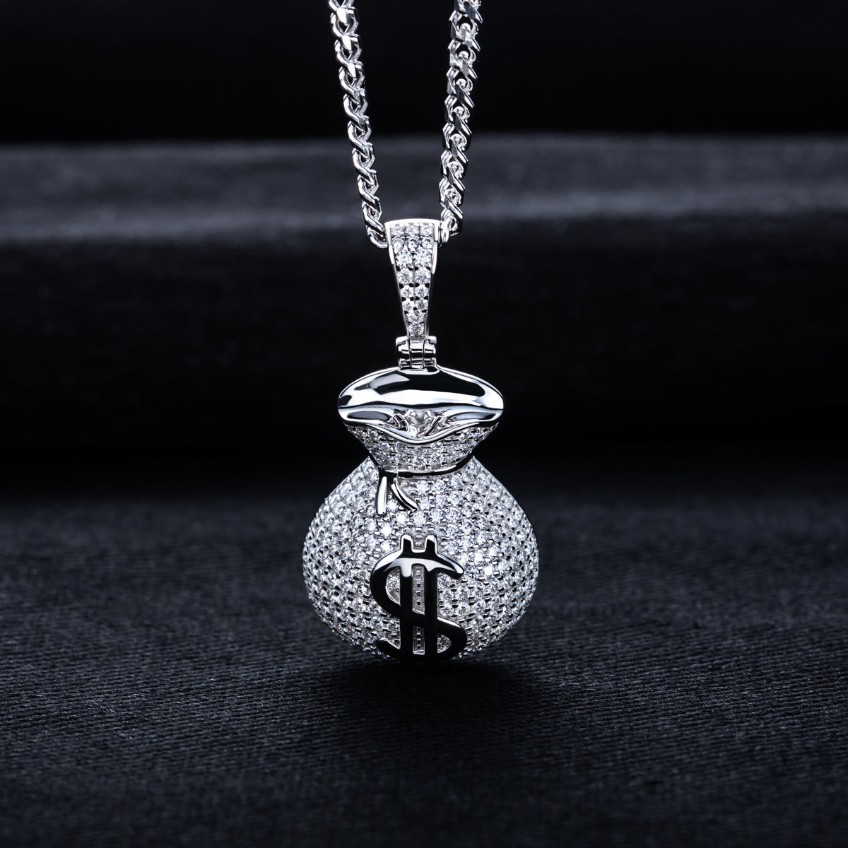 S925 Silver Moissanite Hip Hop Full Paved Dollar Money Bag Pendant