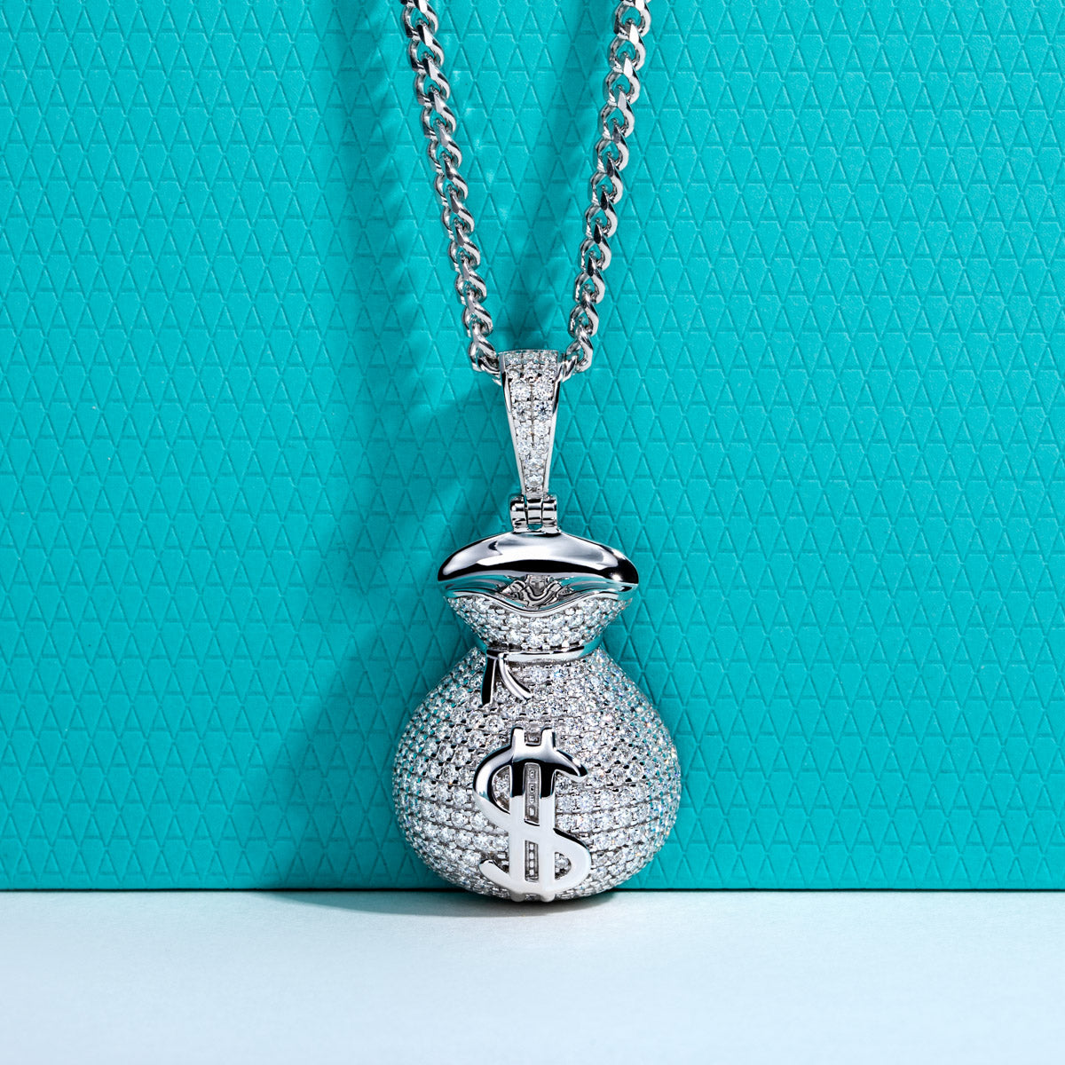 S925 Silver Moissanite Hip Hop Full Paved Dollar Money Bag Pendant